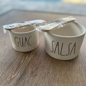 Rae Dunn Artisan Guac & Salsa Set with 2 Bamboo Spoons